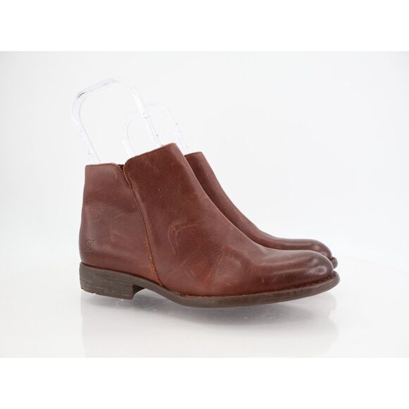 Børn Lauryl Leather Ankle Bootie Size 8 M Brown Side Zip Block Heel - Picture 1 of 12
